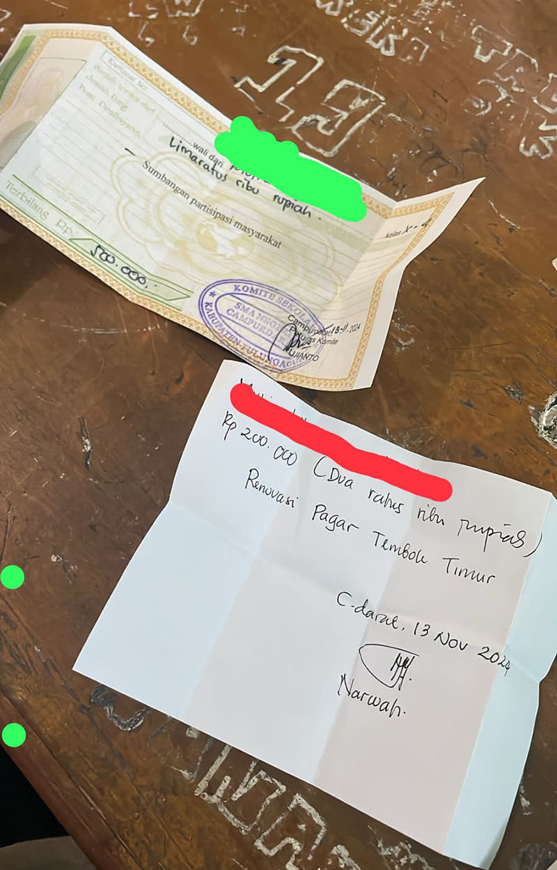 Bukti kwitansi yang berbeda SMAN 1 CAMPURDARAT, TULUNGAGUNG